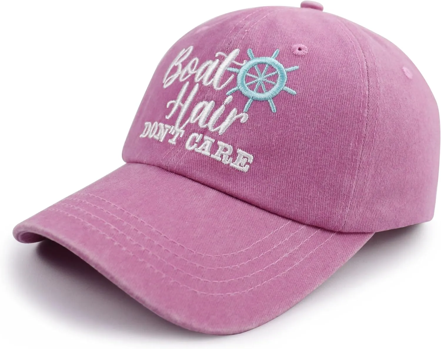 Boat Hair Don't Care Hats for Men Women, Adjustable Embroidered Cotton Washed Distressed Denim Fishing Baseball Cap