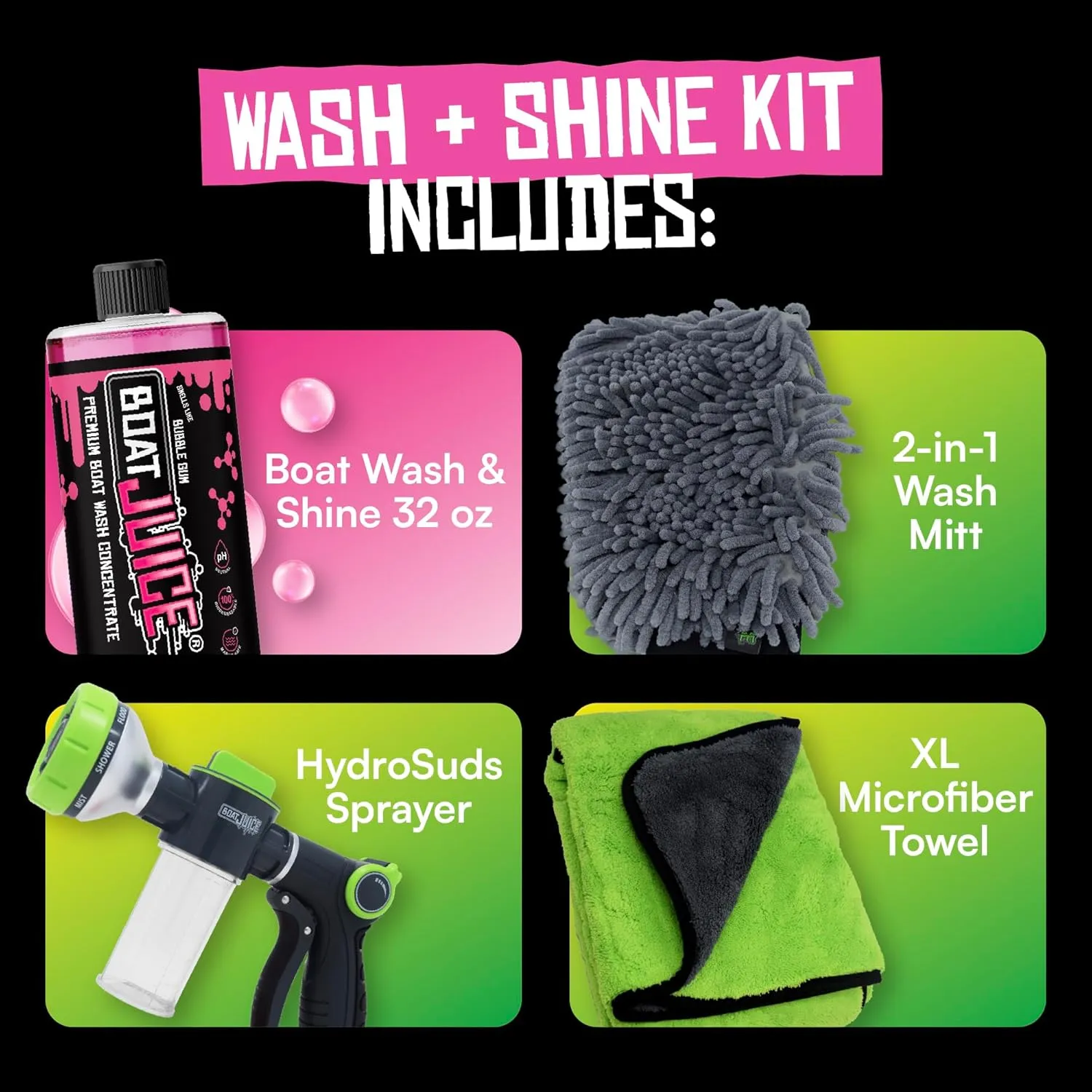 Boat Juice Boat Wash & Shine | pH Neutral Boat Wash & Wax Soap for Fiberglass, Hull, Deck, and Vinyl | Bubble Gum Scent | Marine Detailing & Cleaning Supplies, Boating Accessories | Made in USA