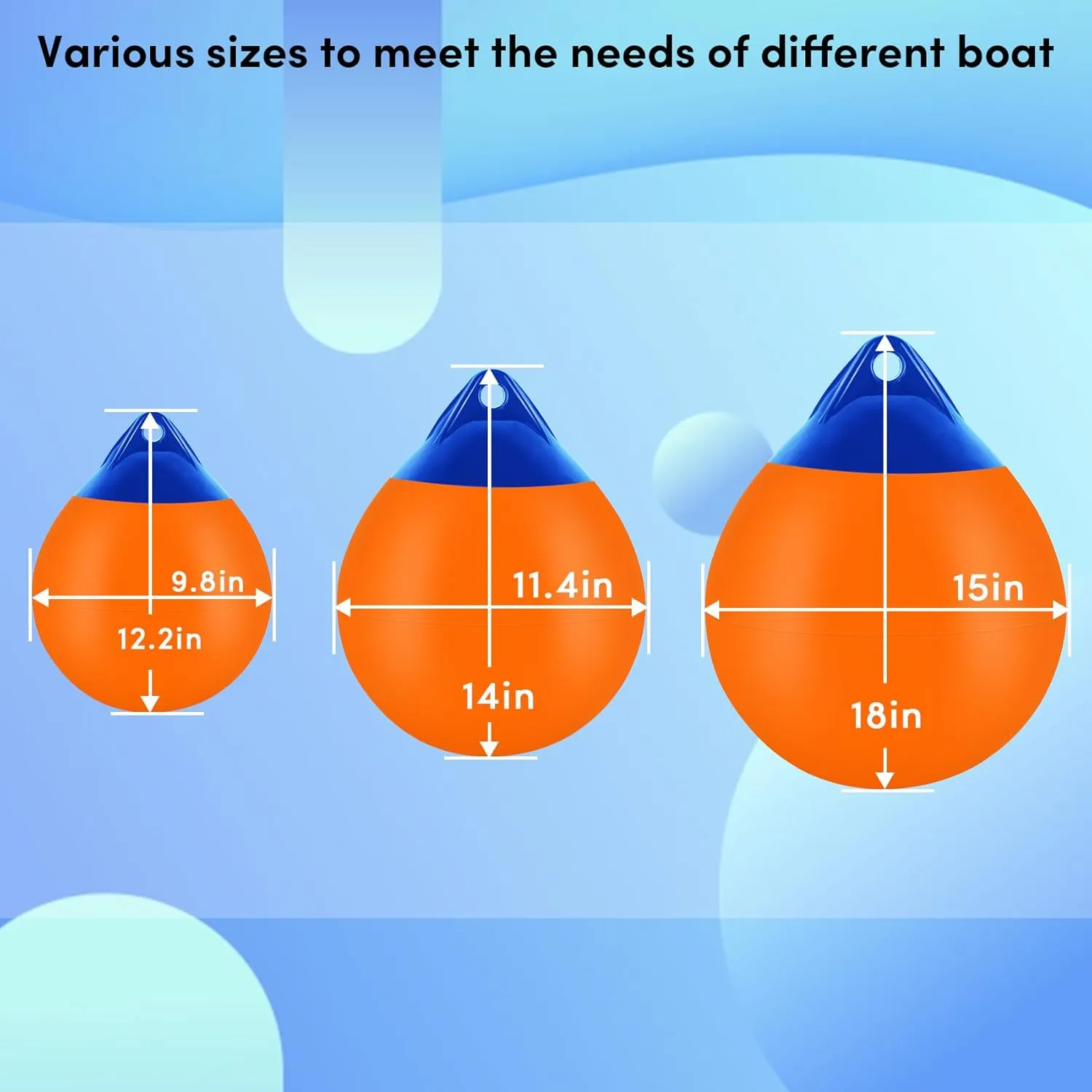 Boat Mooring Buoy 10/12/15 inch,Round Boat Fender Ball Boat Buoy Ball,Inflatable Boat Fender Dock Bumper Ball Anchor Buoy Suitable for Yachts Marinas Sailboats Ski Boats