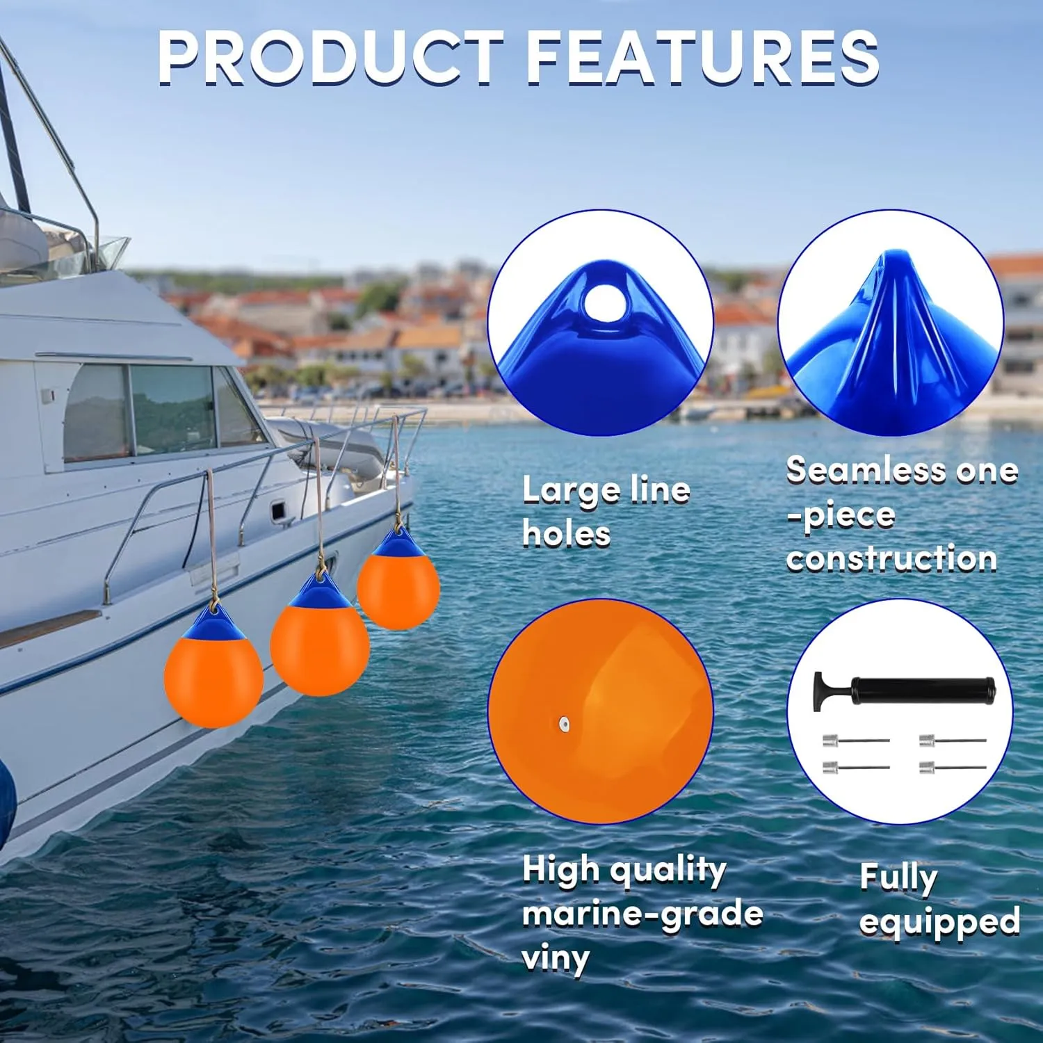 Boat Mooring Buoy 10/12/15 inch,Round Boat Fender Ball Boat Buoy Ball,Inflatable Boat Fender Dock Bumper Ball Anchor Buoy Suitable for Yachts Marinas Sailboats Ski Boats
