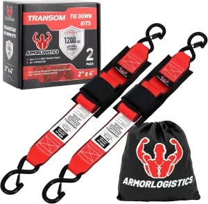 Boat Tie Down Straps to Trailer, 2" x 48" Adjustable Boat Straps for Trailer, 2-Pack Boat Transom Strap for Boat, Jet Ski, 1,200 Lbs Break Strength, Red