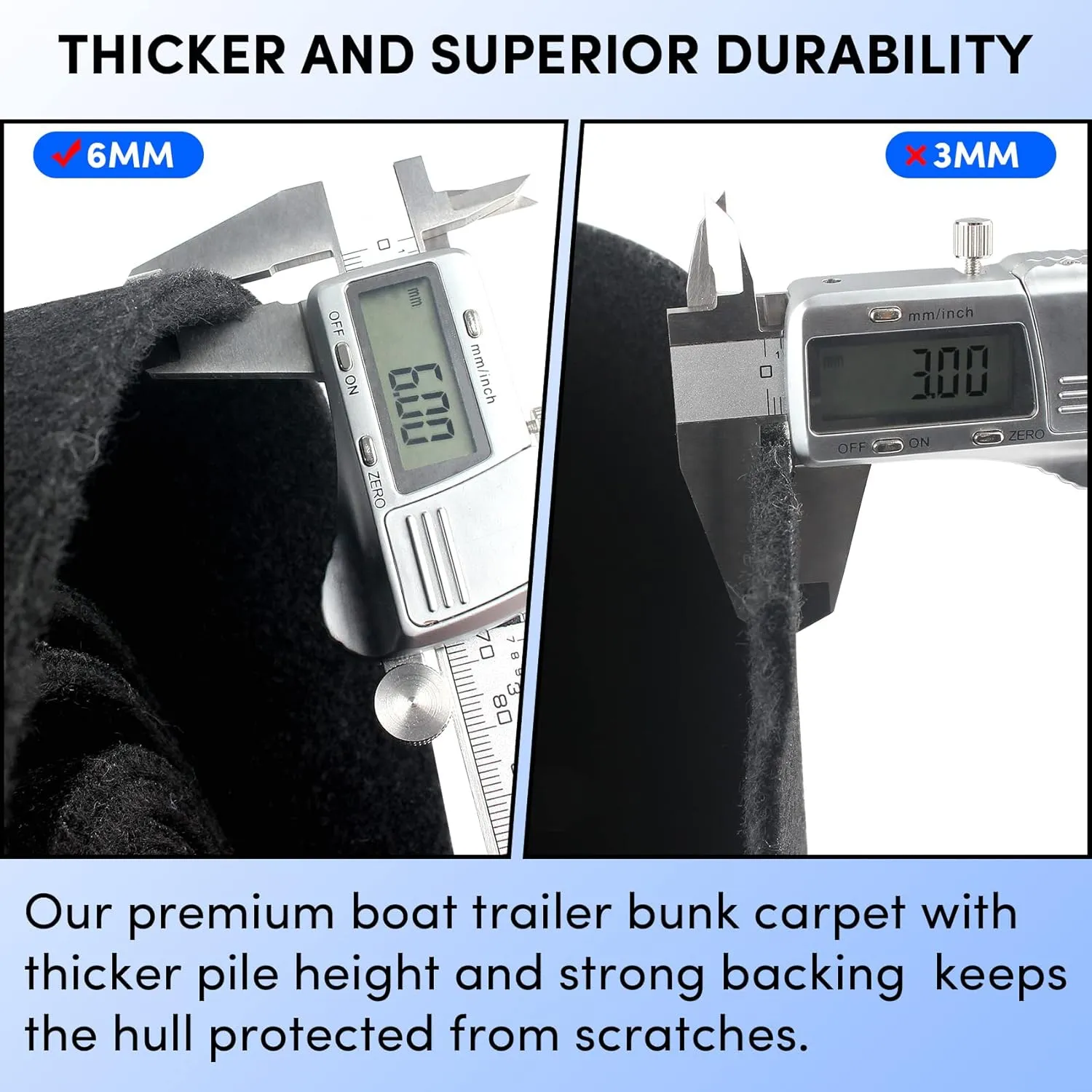 Boat Trailer Bunk Carpet - Black Boat Bunks for Trailers - Jet Ski Ramps (2 Thickness, 6 Sizes, 4 Colors, 1-2 Pack)