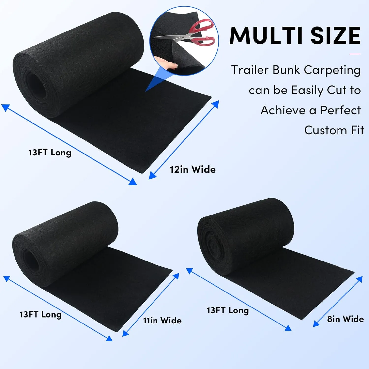 Boat Trailer Bunk Carpet - Black Boat Bunks for Trailers - Jet Ski Ramps (2 Thickness, 6 Sizes, 4 Colors, 1-2 Pack)