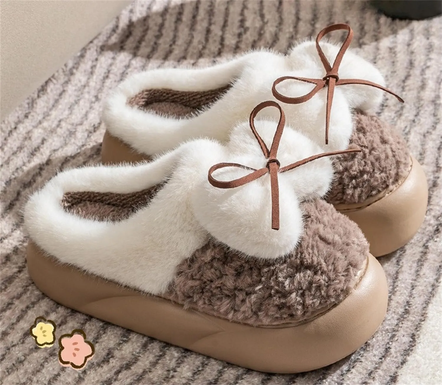 Bow slippers Plush slippers Home cotton slippers Men's and women's cotton slippers Indoor and outdoor cotton slippers Cute slippers