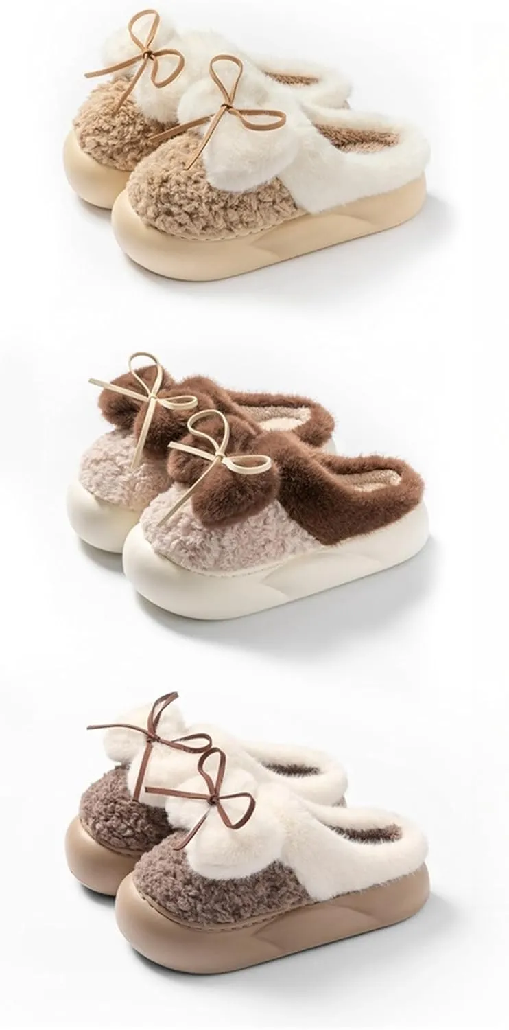 Bow slippers Plush slippers Home cotton slippers Men's and women's cotton slippers Indoor and outdoor cotton slippers Cute slippers