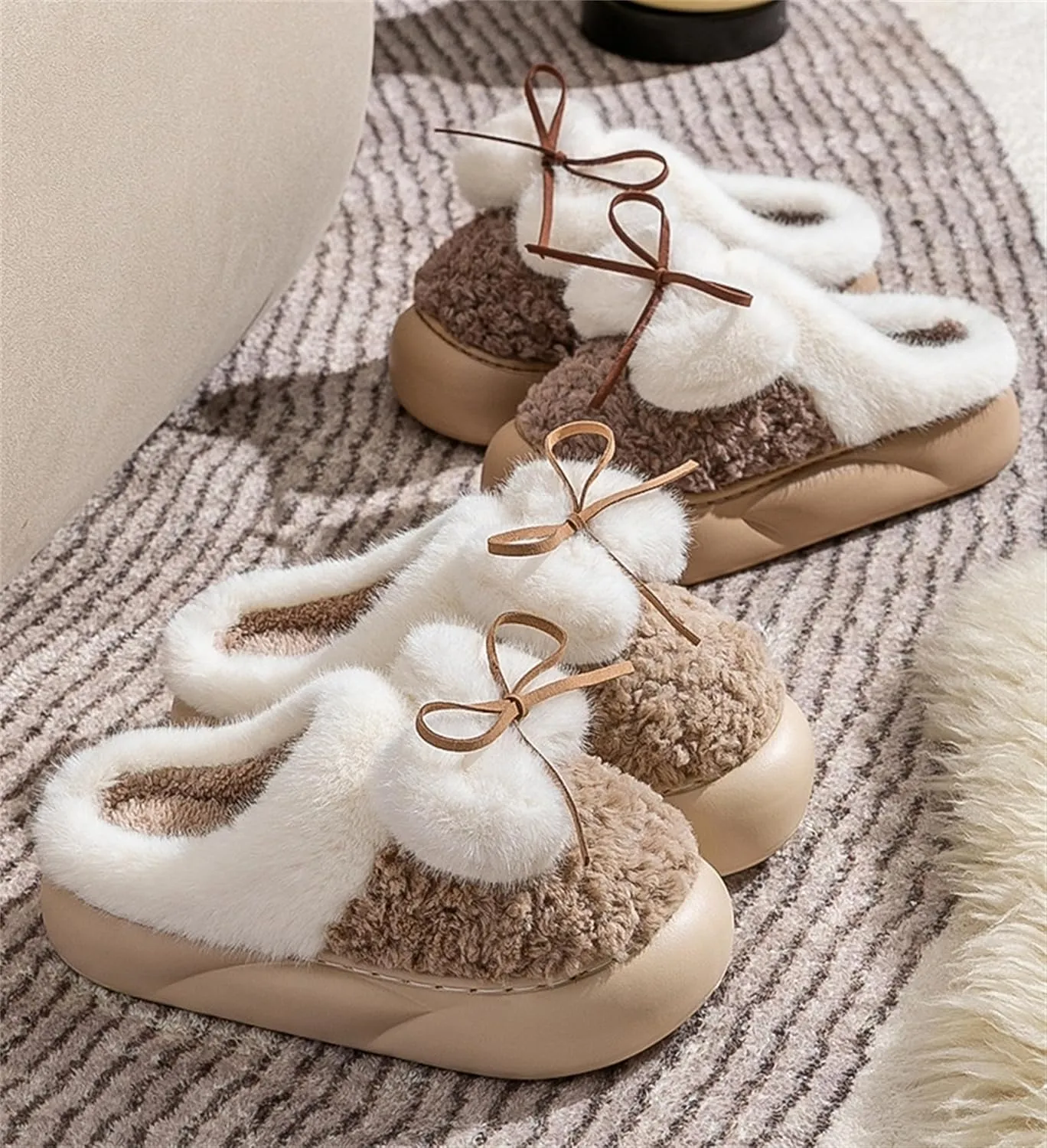 Bow slippers Plush slippers Home cotton slippers Men's and women's cotton slippers Indoor and outdoor cotton slippers Cute slippers