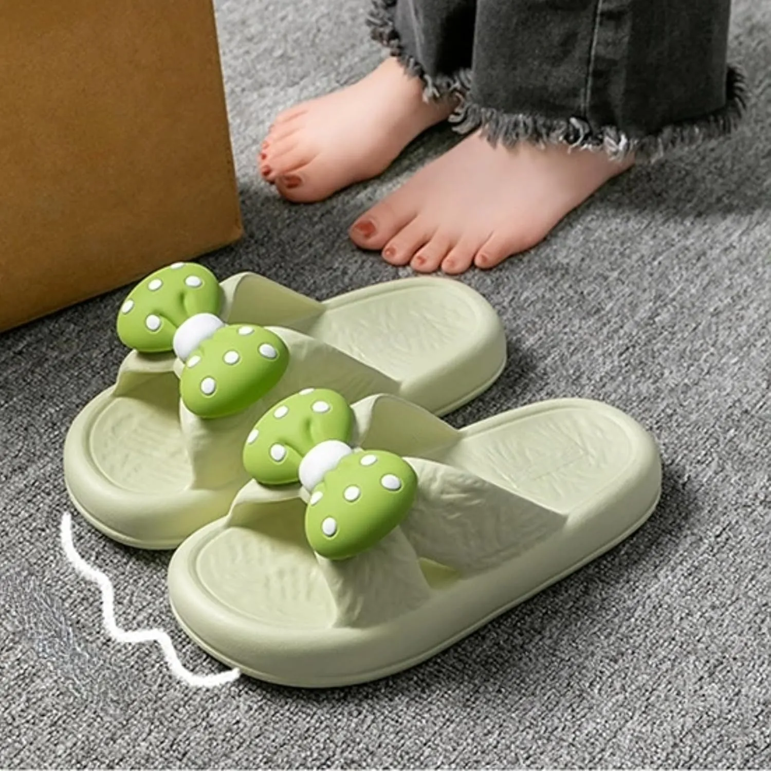 Bow Tie Slippers for Women Indoor Cute Summer Home Open Toe Slides Sandals Bow House Slippers Non-Slip Shoes Bedroom Cozy Slippers with Bows Comfy Lightweight Slip On Outdoor Beach Slippers