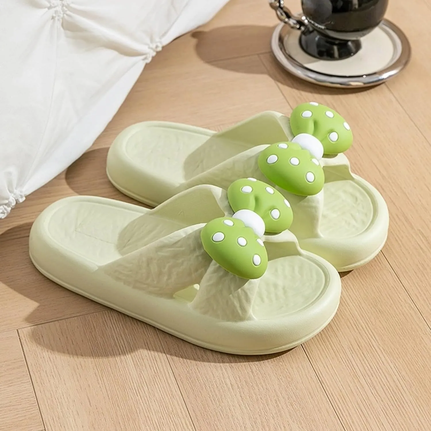 Bow Tie Slippers for Women Indoor Cute Summer Home Open Toe Slides Sandals Bow House Slippers Non-Slip Shoes Bedroom Cozy Slippers with Bows Comfy Lightweight Slip On Outdoor Beach Slippers