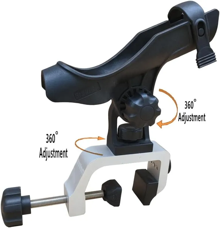 Brocraft Power Lock Fully Adjustable Aluminum Large Opening Clamp Rod Holder for Jon Boat