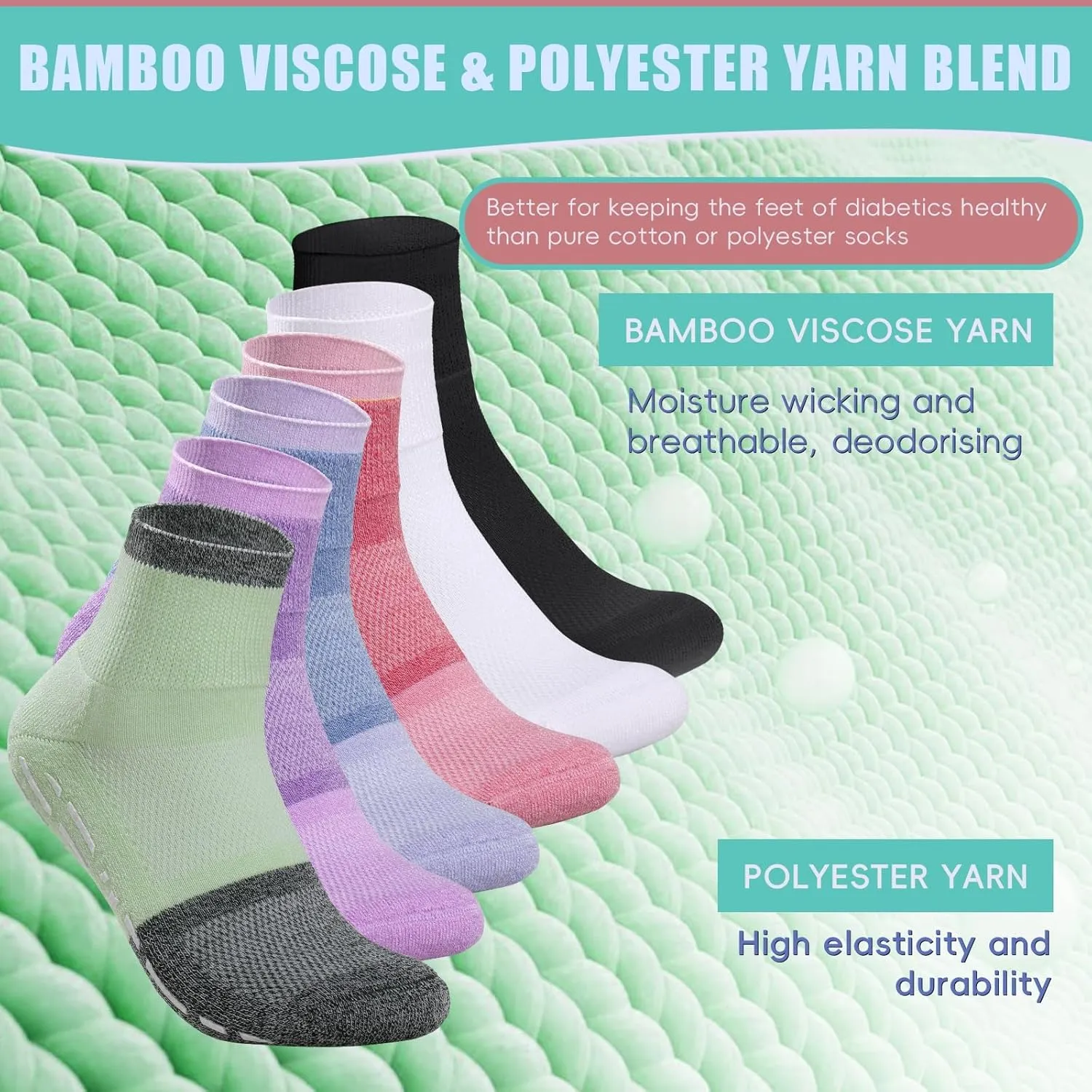 Bulinlulu Bamboo Viscose Diabetic Socks with Grippers for Men Women -6 Pairs Non Binding Ankle Slipper Socks Size 6-9 9-12