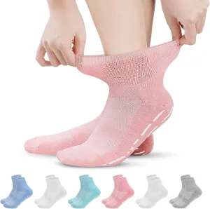 Bulinlulu Bamboo Viscose Diabetic Socks with Grippers for Men Women -6 Pairs Non Binding Ankle Slipper Socks Size 6-9 9-12