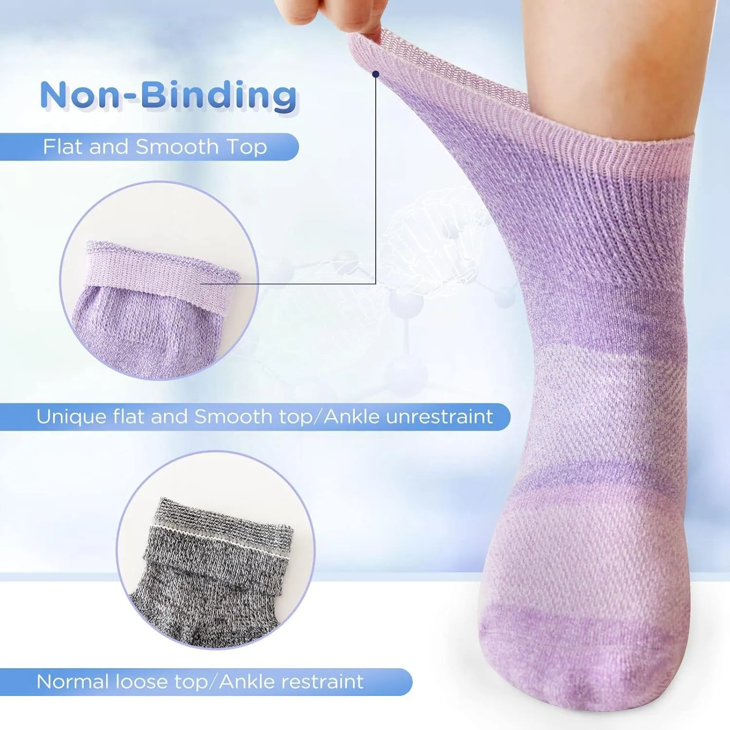 Bulinlulu Bamboo Viscose Diabetic Socks with Grippers for Men Women -6 Pairs Non Binding Ankle Slipper Socks Size 6-9 9-12
