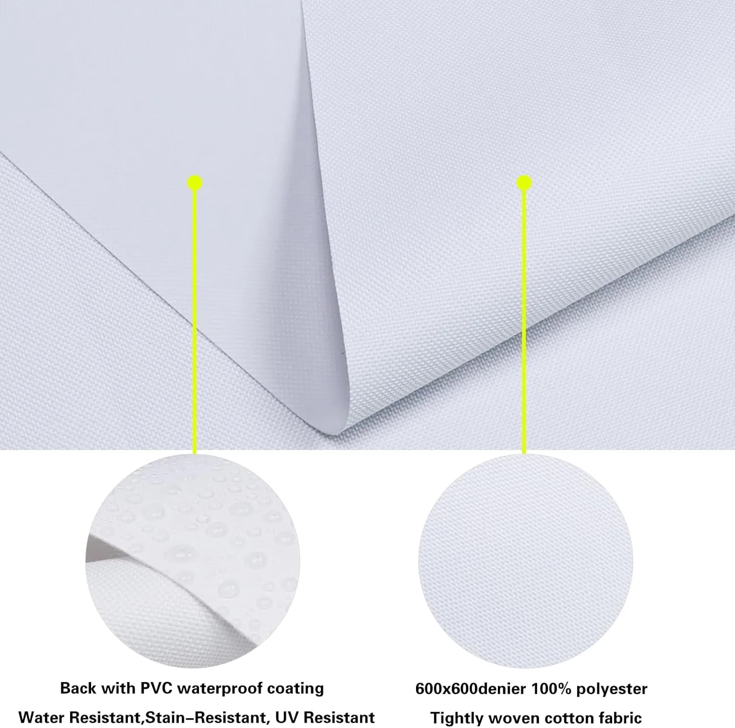 Canvas Waterproof Marine Fabric 36" L×60" W 600Denier Cordura Material with Waterproof PVC Coating Anti-UV Canvas Awning Fabric for Outdoor/Indoor Boat Tent Cushion, White