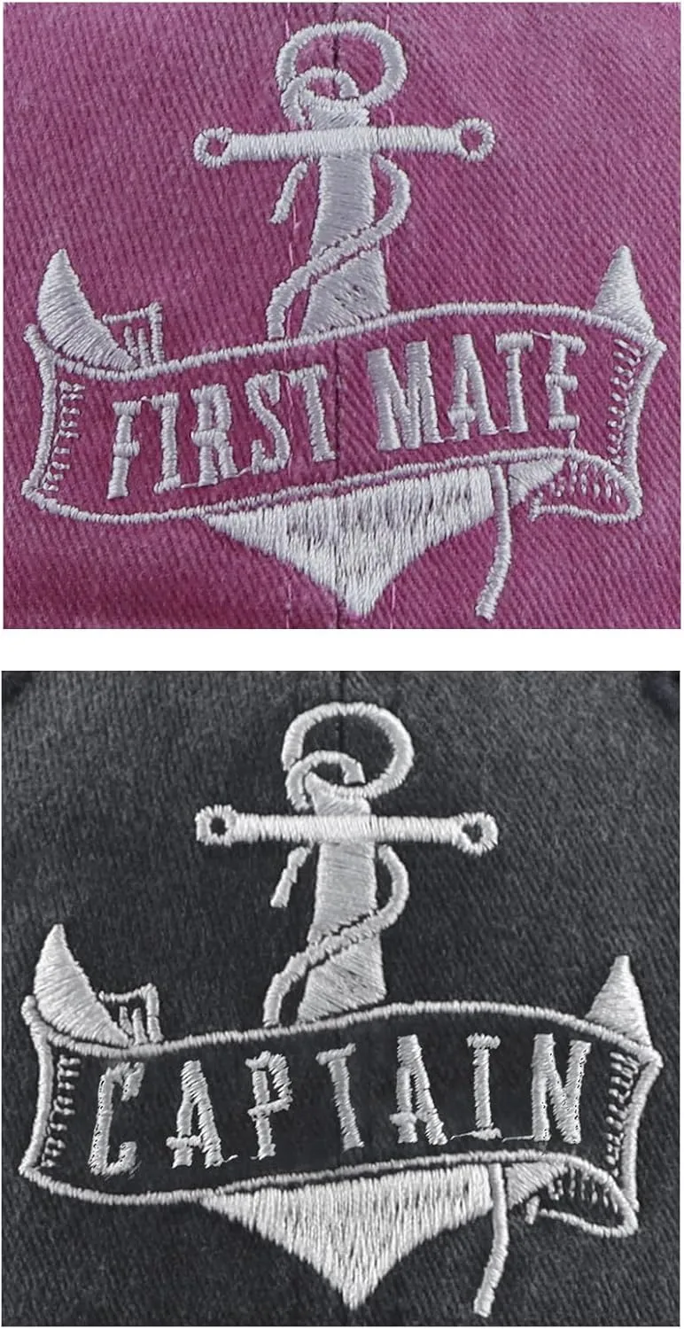 Captain and First Mate Hats for Men Women, Set of 2 Matching Boating Baseball Caps