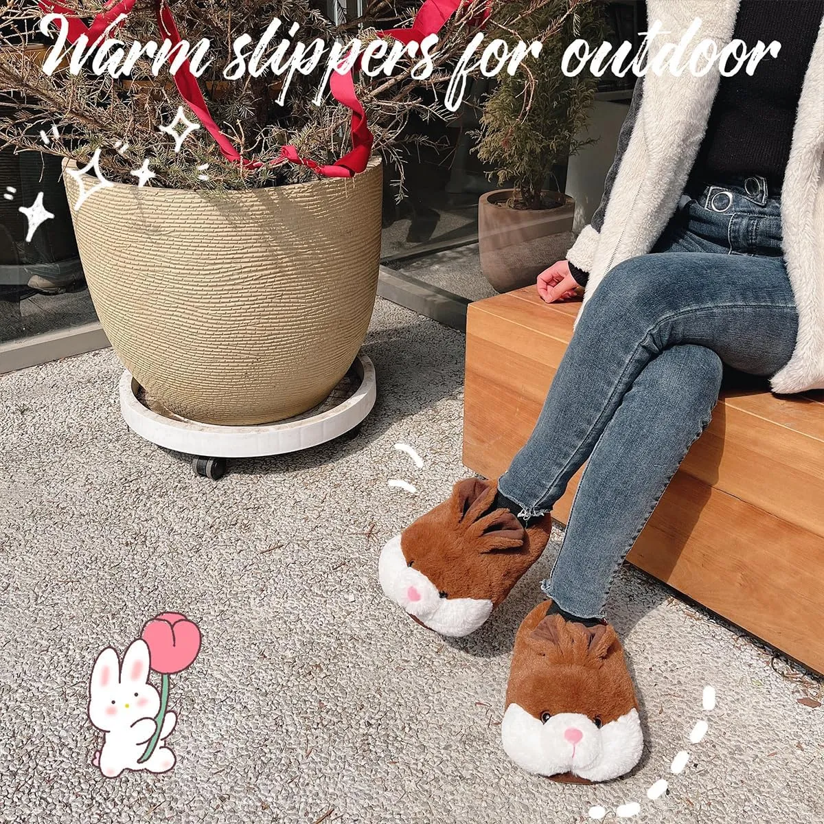 Caramella Bubble Classic Bunny Slippers for Women Funny Animal Novelty Slippers for Adults Cute Plush Rabbit Bedroom Slippers
