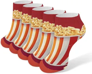 Cartoon Popcorn Ankle Socks for Men & Women, 5 Pairs Breathable Soft Low Cut Socks, Stretch Sweat Wicking Sox