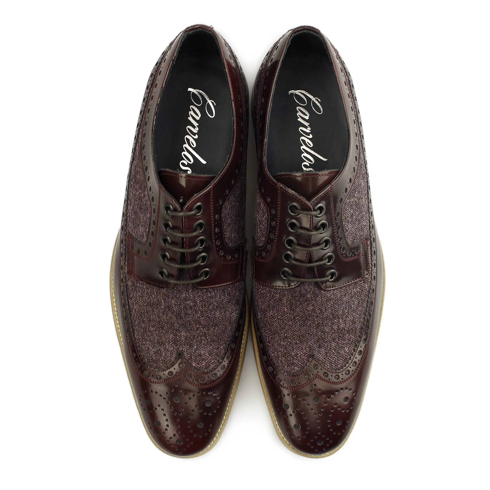 Carvelos CATANIA Mens Leather Tweed Brogues Bordo/Bordo