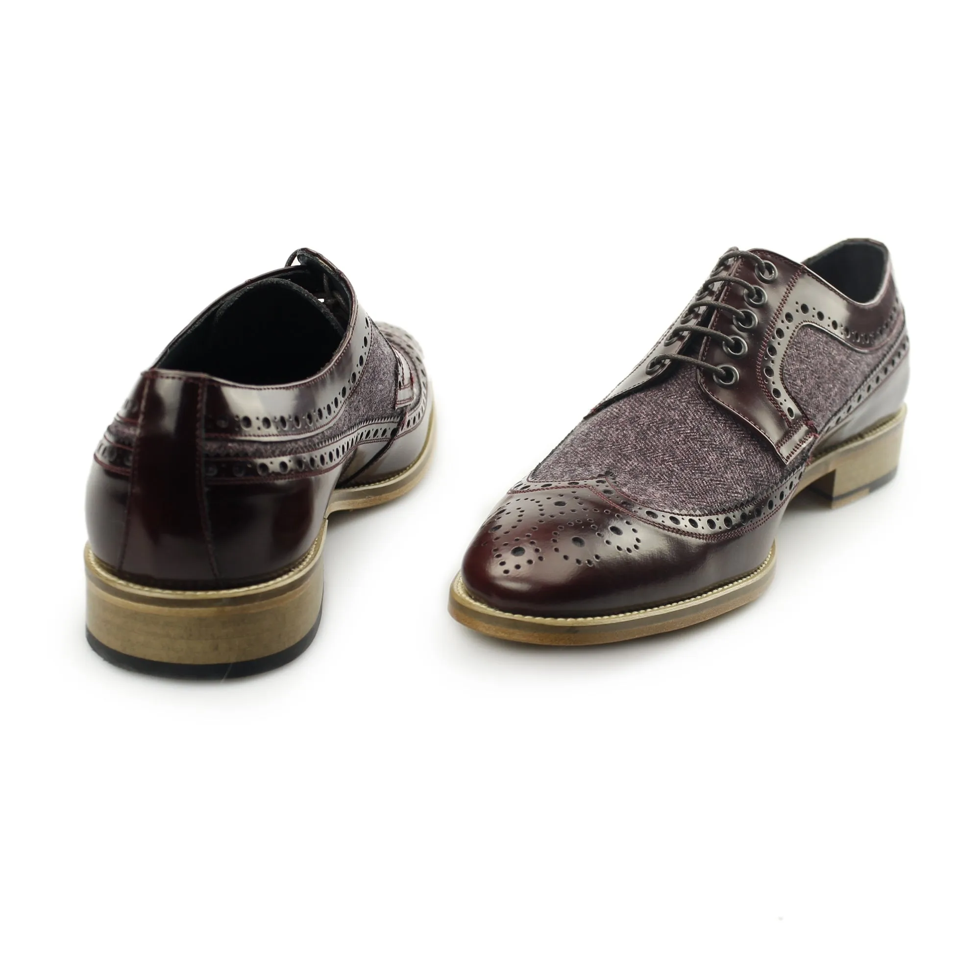 Carvelos CATANIA Mens Leather Tweed Brogues Bordo/Bordo