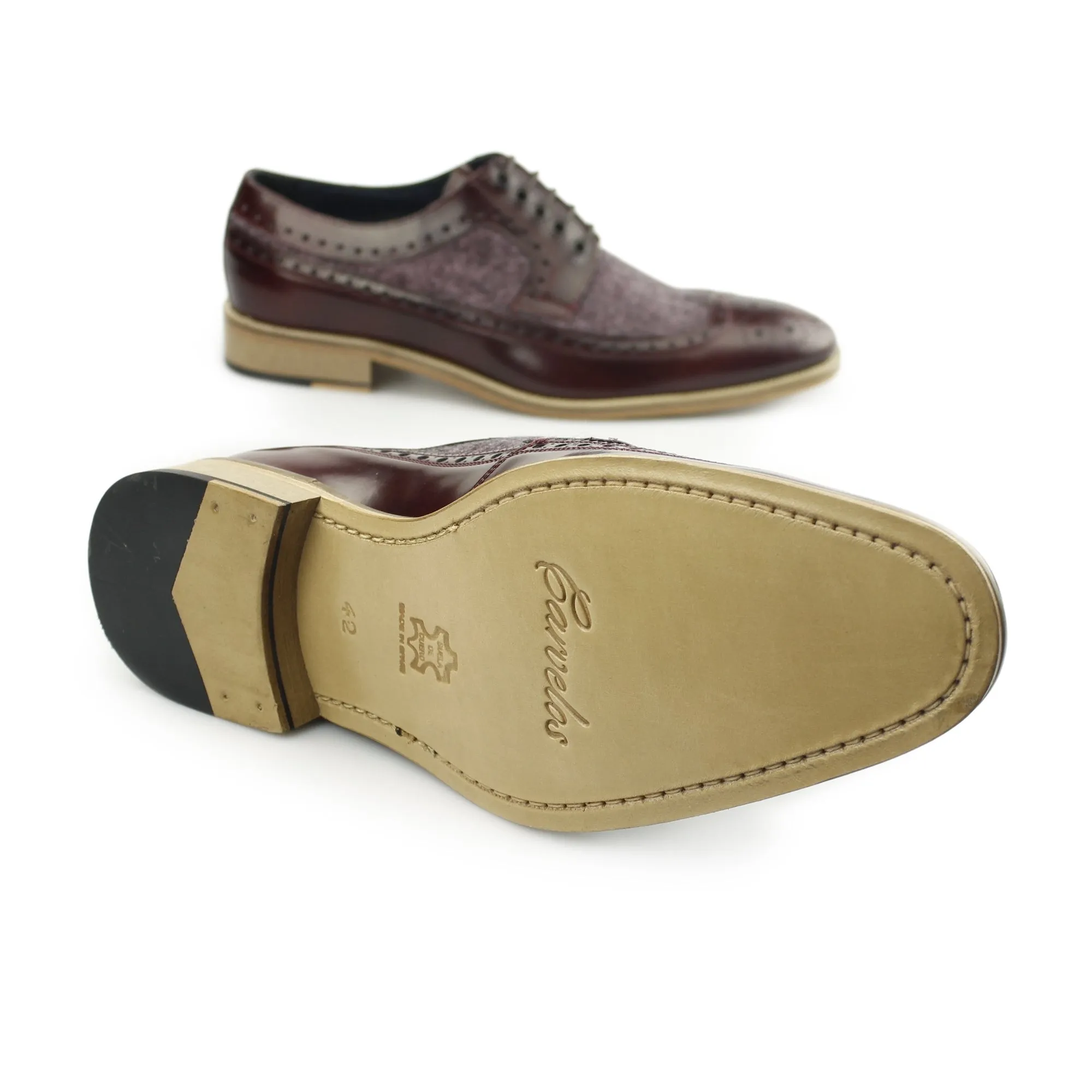Carvelos CATANIA Mens Leather Tweed Brogues Bordo/Bordo
