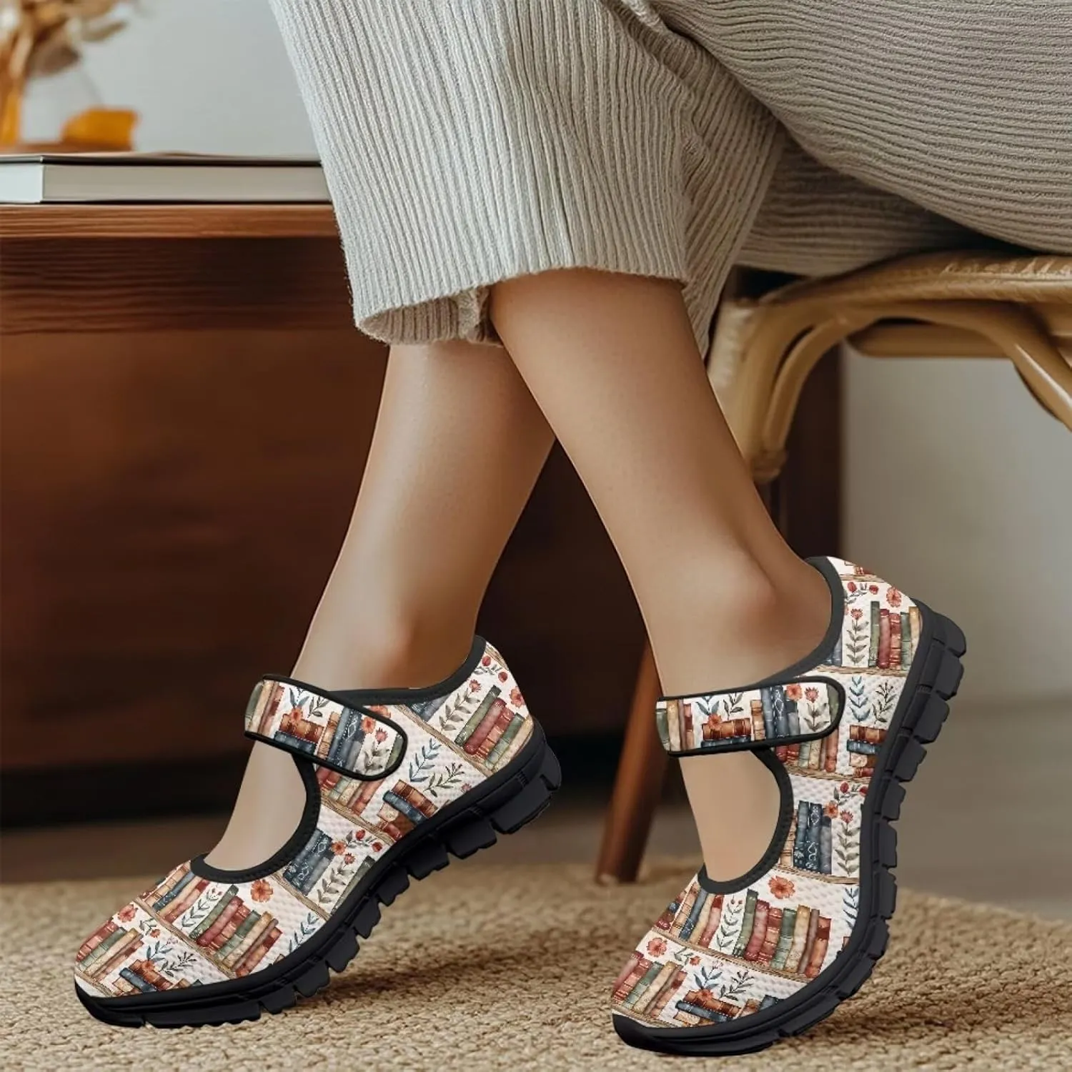Casual Sneakers for Women Breathable Lightweight Mary Jane Shoes Non Slip Fashion Outdoor Tennis Work Flats