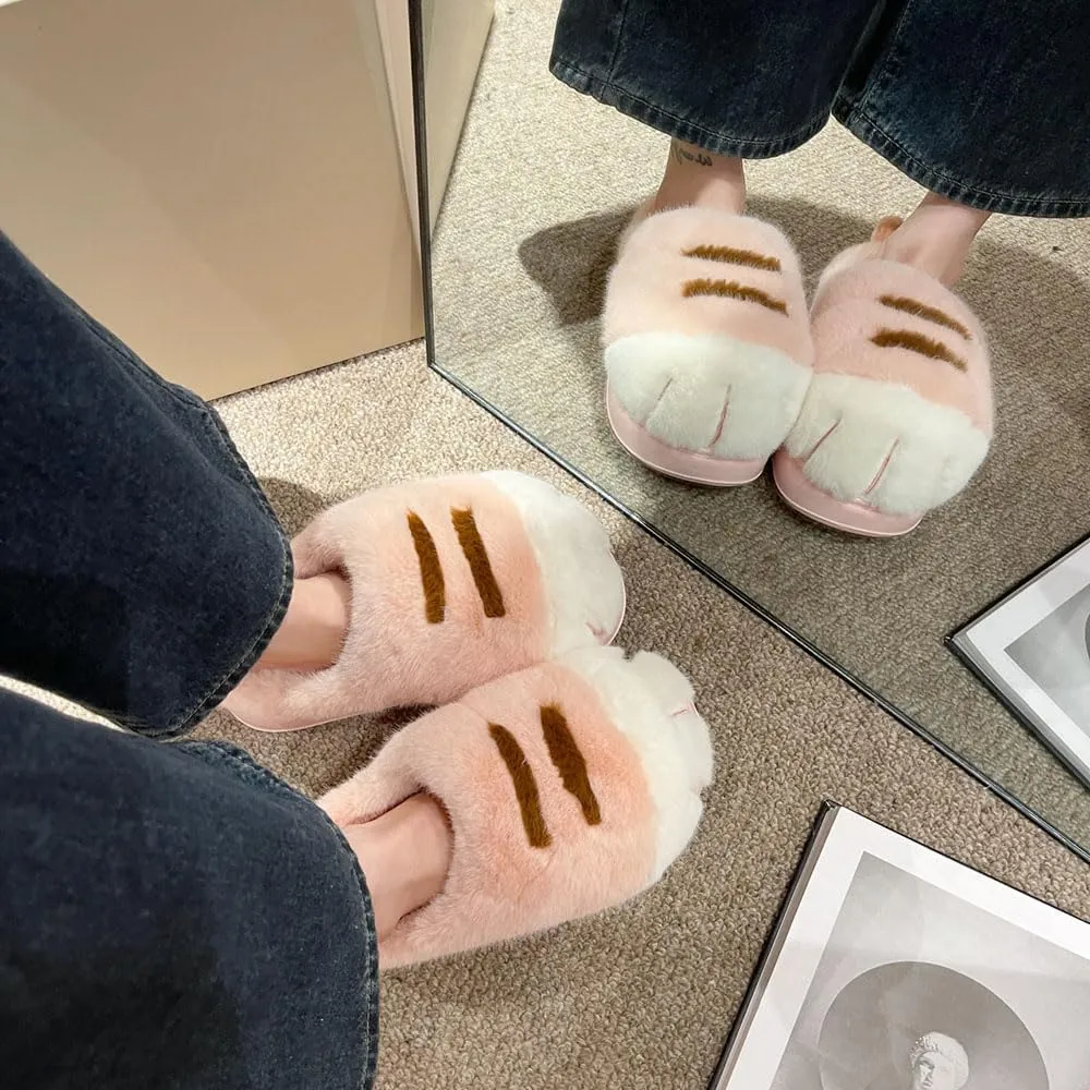 Cat Paw Slippers for Women, Cute Funny 3D Cat Paw Cartoon Slipper Warm Fluffy Furry Winter House Shoes
