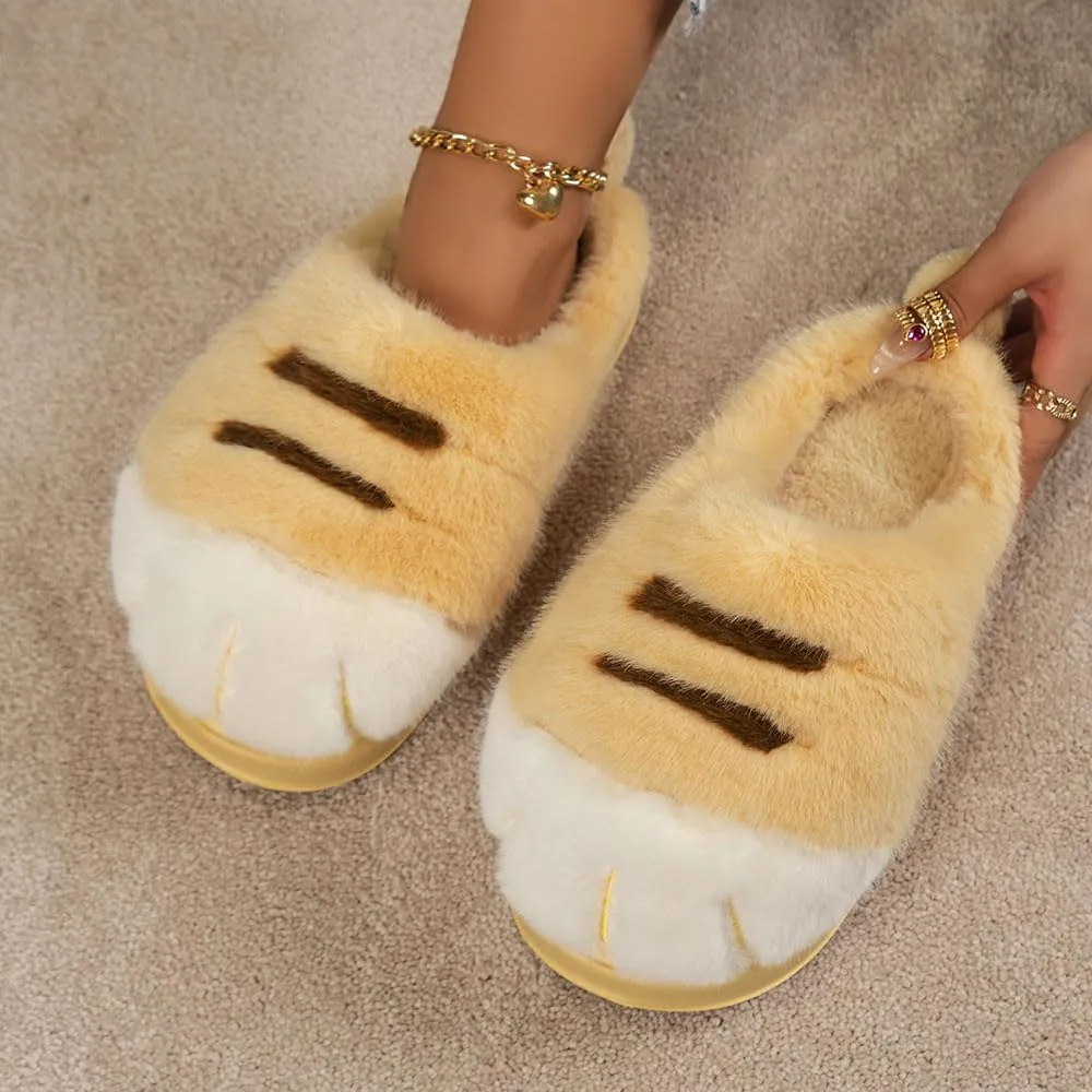 Cat Paw Slippers for Women, Cute Funny 3D Cat Paw Cartoon Slipper Warm Fluffy Furry Winter House Shoes