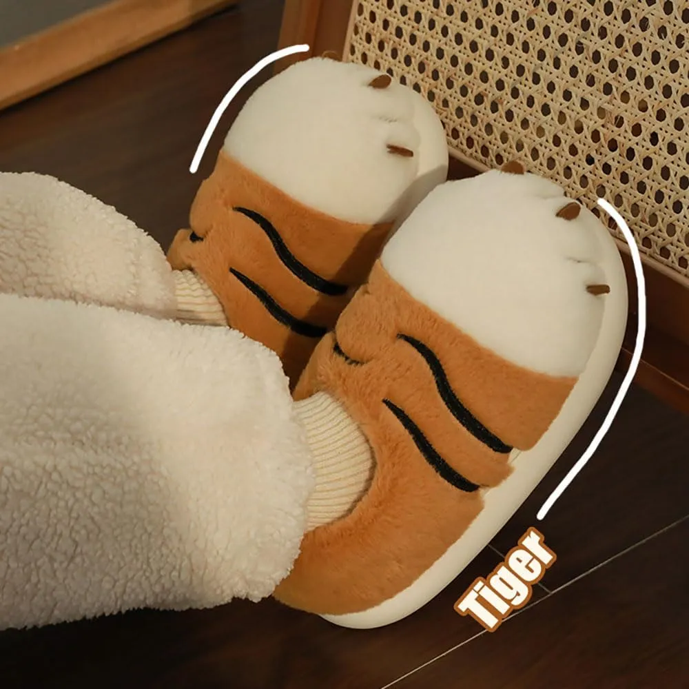 Cat Paw Slippers for Women, Cute Funny 3D Cat Paw Cartoon Slipper Warm Fluffy Furry Winter House Shoes