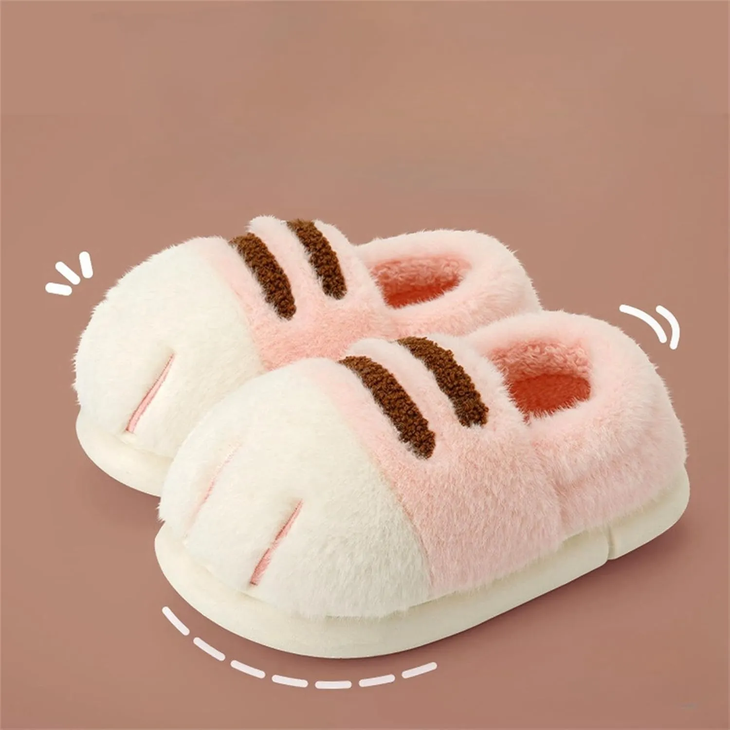 Cat Paw Slippers - Unisex Adults & Kids - Beige - Slip-On - Plush & Memory Sponge Interior - Anti-Slip EVA Sole - Washable - Home Slippers
