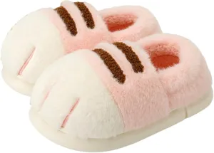 Cat Paw Slippers - Unisex Adults & Kids - Beige - Slip-On - Plush & Memory Sponge Interior - Anti-Slip EVA Sole - Washable - Home Slippers