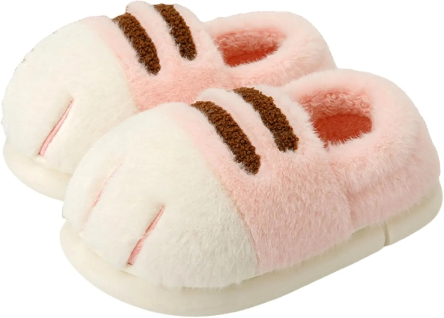 Cat Paw Slippers - Unisex Adults & Kids - Beige - Slip-On - Plush & Memory Sponge Interior - Anti-Slip EVA Sole - Washable - Home Slippers