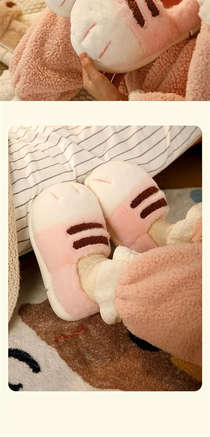 Cat Paw Slippers - Unisex Adults & Kids - Beige - Slip-On - Plush & Memory Sponge Interior - Anti-Slip EVA Sole - Washable - Home Slippers
