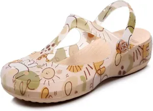 Cave shoes: women wear beach shoes in summer, jelly, thick soles, breathable, seaside printed toe slippers