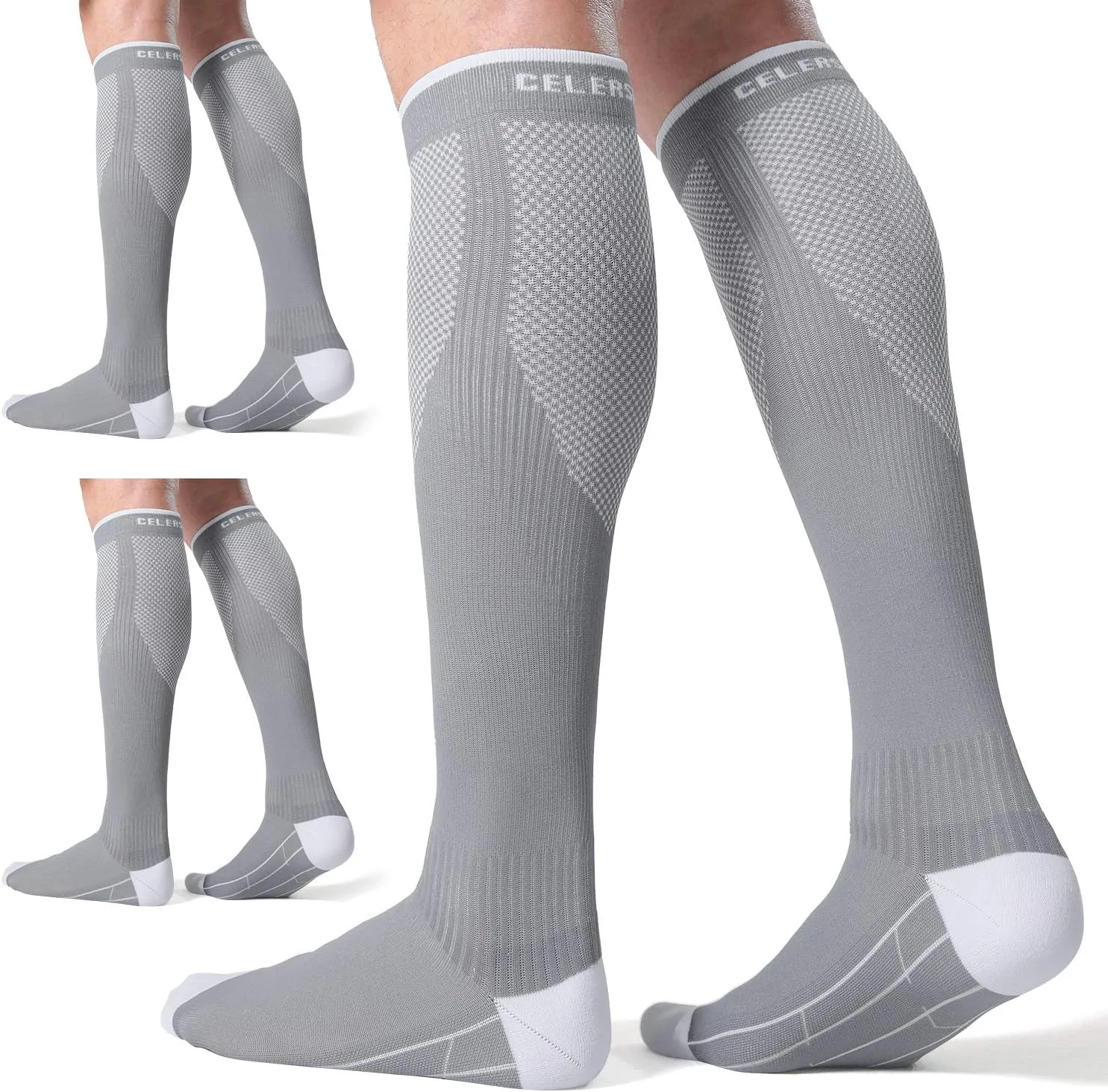 CelerSport 3 Pairs Compression Socks for Men and Women 20-30 mmHg Running Support Socks