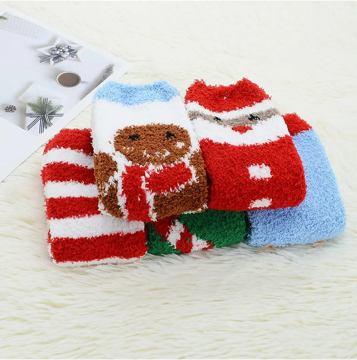 Century Star Anti Slip Plush Slipper Grip Soft Socks Women Yoga Pilates Soft Warm Cozy Socks For Christmas