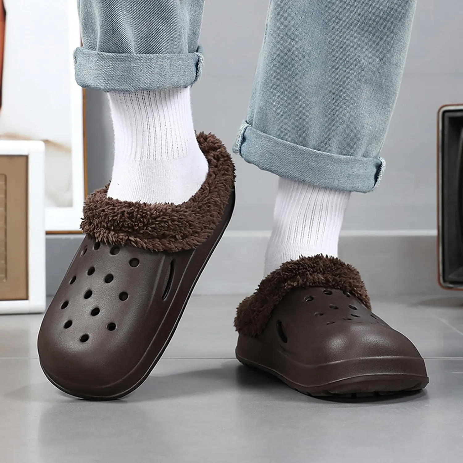 CERYTHRINA Men's Women's Lined Clog Breathable Mesh Lining Indoor Outdoor Walking Garden Clogs Winter Slippers