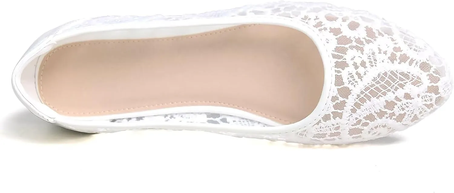 ChaiRong Zhou Women's Flats Lace Cut Out Round Toe Slip On Ballet Flat Comfortable Flats Dressy Shoes