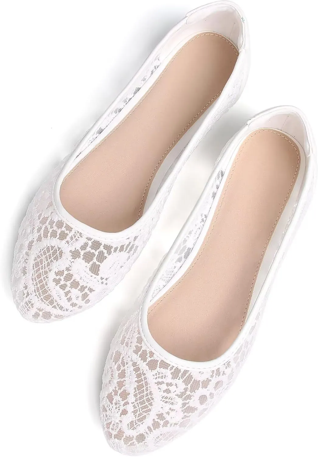 ChaiRong Zhou Women's Flats Lace Cut Out Round Toe Slip On Ballet Flat Comfortable Flats Dressy Shoes