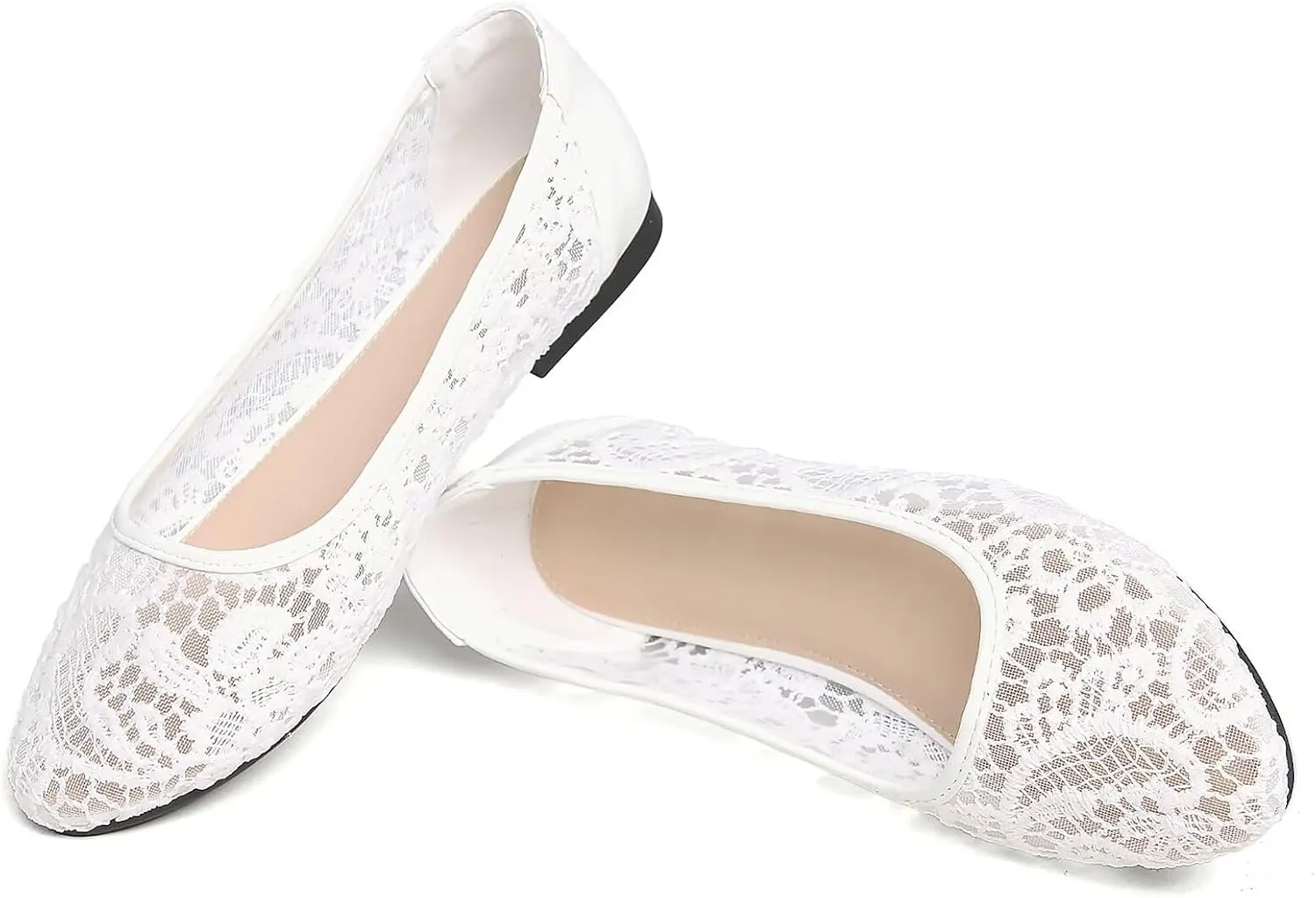 ChaiRong Zhou Women's Flats Lace Cut Out Round Toe Slip On Ballet Flat Comfortable Flats Dressy Shoes
