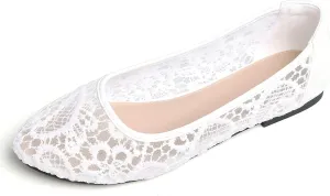 ChaiRong Zhou Women's Flats Lace Cut Out Round Toe Slip On Ballet Flat Comfortable Flats Dressy Shoes