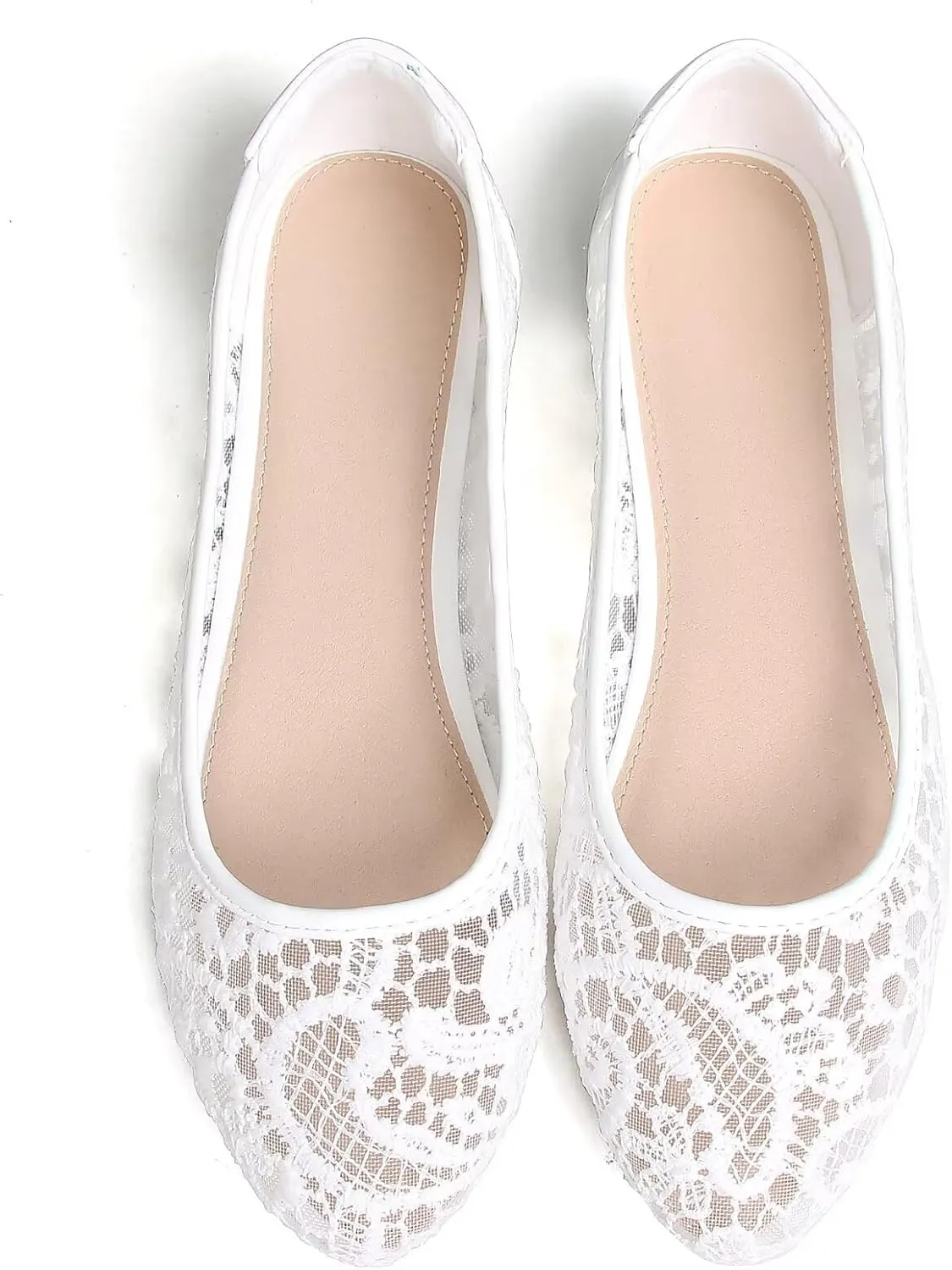 ChaiRong Zhou Women's Flats Lace Cut Out Round Toe Slip On Ballet Flat Comfortable Flats Dressy Shoes