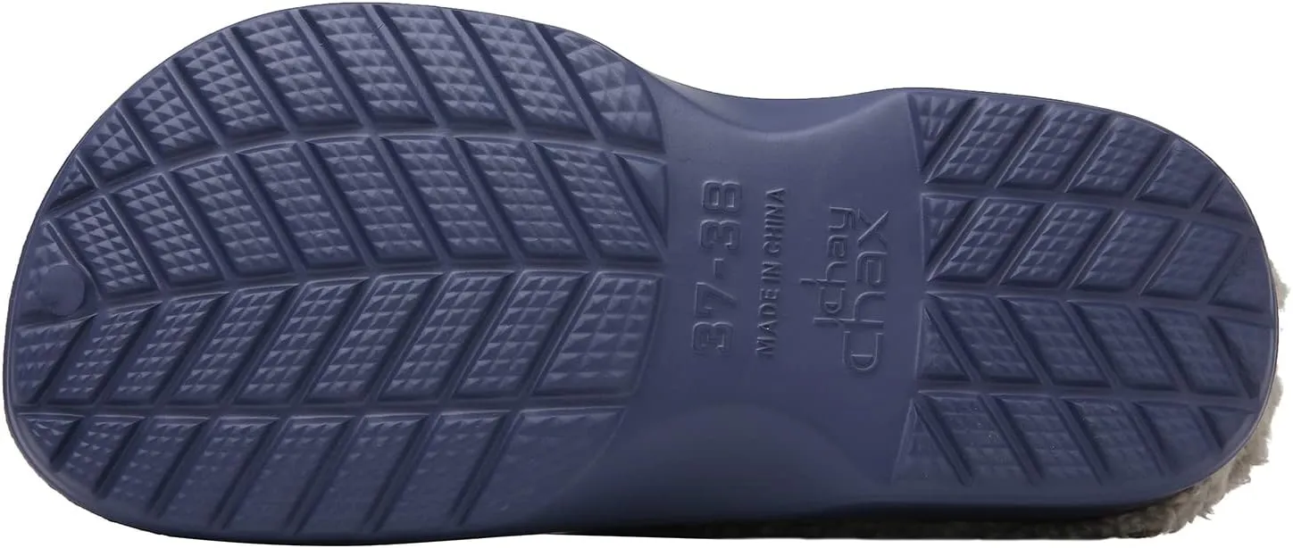 ChayChax Women and Men Fur Lined Clogs Memory Foam Warm Fuzzy Slippers Winter Waterproof Indoor Outdoor Slipper