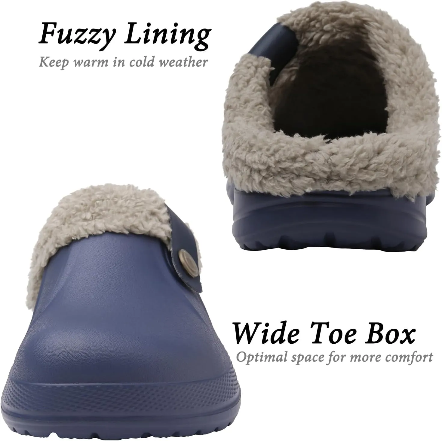 ChayChax Women and Men Fur Lined Clogs Memory Foam Warm Fuzzy Slippers Winter Waterproof Indoor Outdoor Slipper