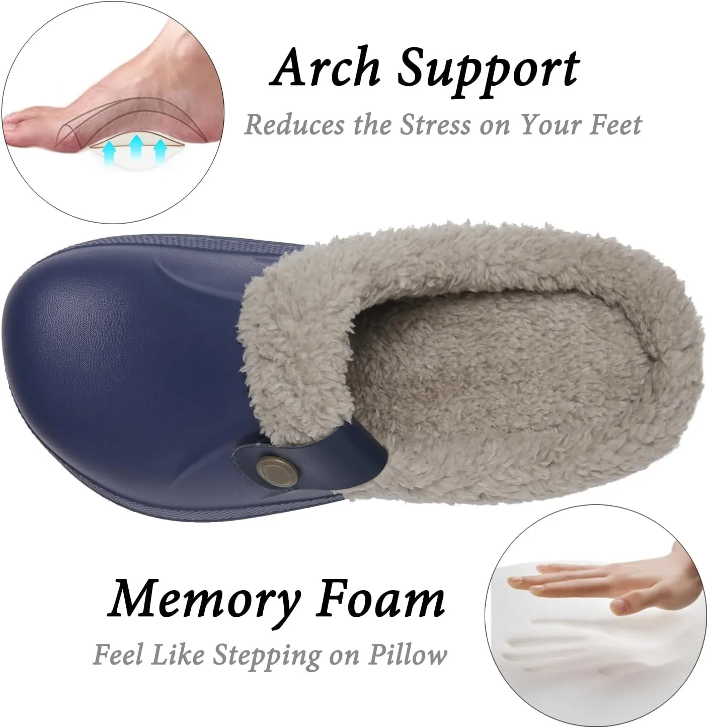 ChayChax Women and Men Fur Lined Clogs Memory Foam Warm Fuzzy Slippers Winter Waterproof Indoor Outdoor Slipper