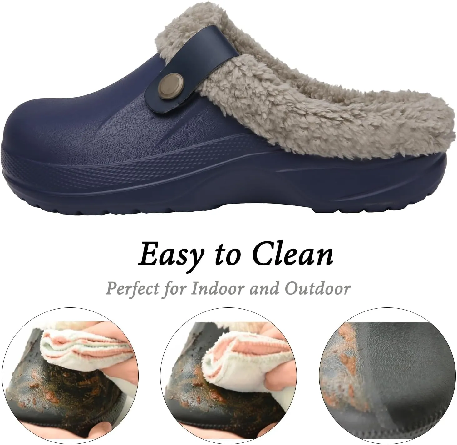 ChayChax Women and Men Fur Lined Clogs Memory Foam Warm Fuzzy Slippers Winter Waterproof Indoor Outdoor Slipper