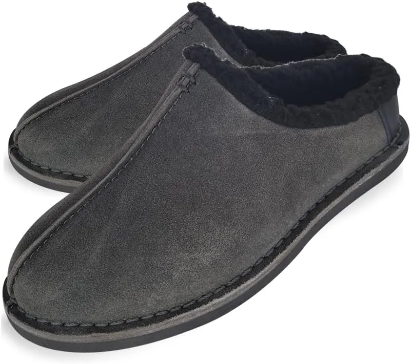 Clarks Men's Suede Leather Clog Slippers With Faux Shearling Collar , JMS0572 IndoorOutdoor Low Open Back SlipOns Comfy & Durable with Plush Lining Cushioned Footbed & Gum Rubber Outsoles,