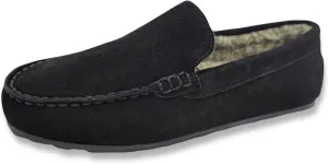 Clarks Mens Suede Moccasin Slippers Warm Cozy Indoor Outdoor Plush Faux Fur Lined Slipper For Men (10 M US, Black/Beige)