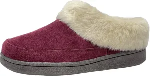 Clarks Women's Faux Fur Clog Indoor and Outdoor Slipper (Burgundy, 8 M US)