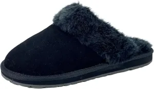 Clarks Womens Open Back Suede Leather Comfort Clog Slipper JMS0583C - Plush Faux Fur Trim - Indoor Outdoor House Slippers For Women (10 M US, Black)