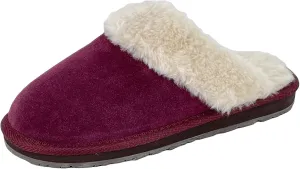 Clarks Womens Open Back Suede Leather Comfort Clog Slipper JMS0583C - Plush Faux Fur Trim - Indoor Outdoor House Slippers For Women (9 M US, Burgundy)