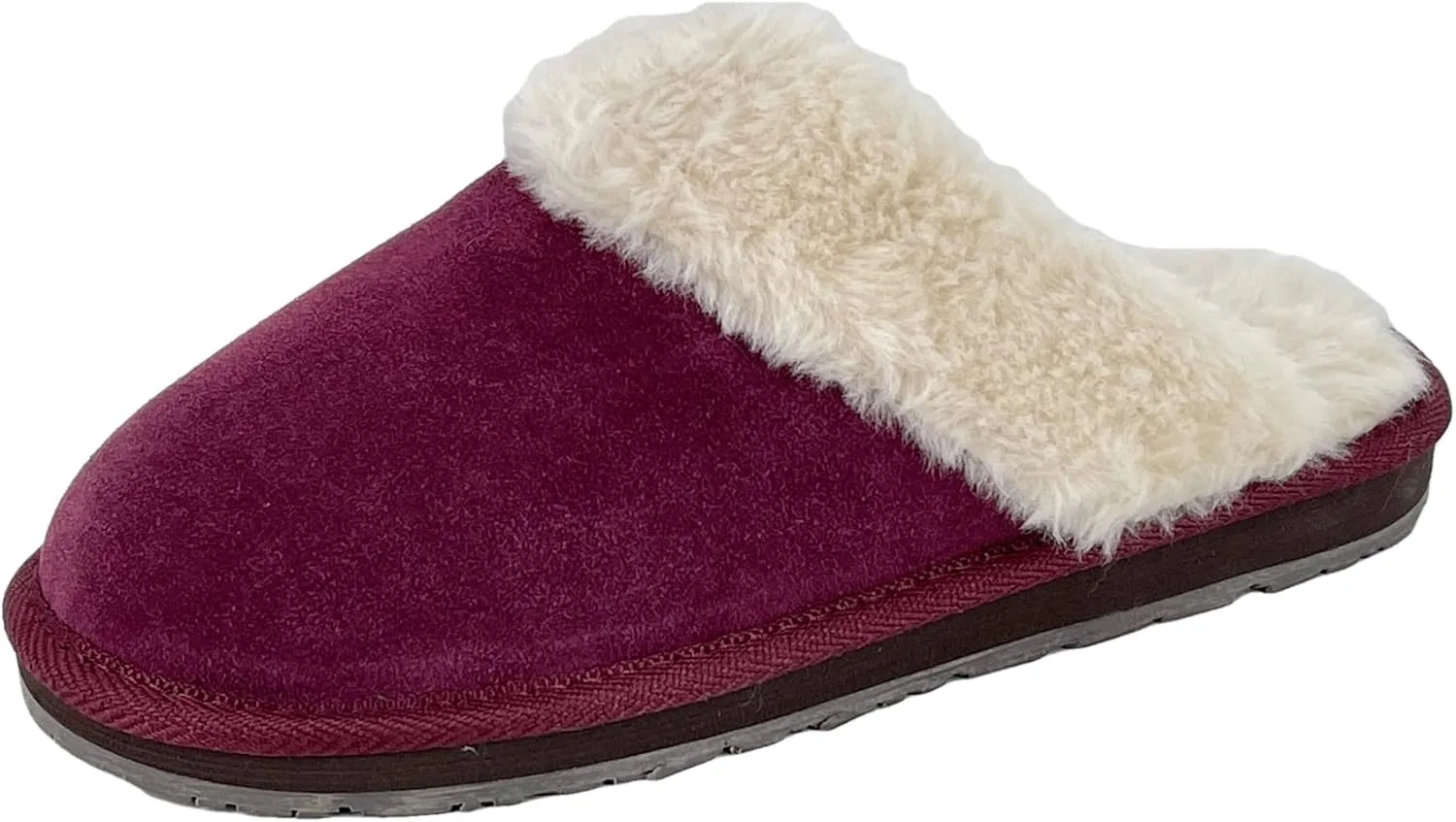 Clarks Womens Open Back Suede Leather Comfort Clog Slipper JMS0583C - Plush Faux Fur Trim - Indoor Outdoor House Slippers For Women (9 M US, Burgundy)